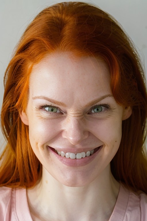redhead woman,  (evil:1.4) sadistic grin, <lora:sadistic_v1:1.3>, sharp focus,  (8k uhd:0.8), ultra-detailed, RAW Amateur ...